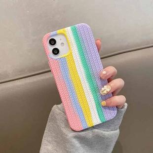 For iPhone 12 Herringbone Texture Silicone Protective Case(Rainbow Pink)