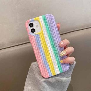 For iPhone 12 Pro Herringbone Texture Silicone Protective Case(Rainbow Pink)