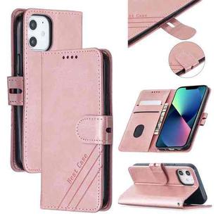 Stitching Style 2-Color Cow Texture Horizontal Flip PU Leather Case with Holder & Card Slot & Lanyard For iPhone 13 mini(Rose Gold)