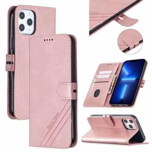 Stitching Style 2-Color Cow Texture Horizontal Flip PU Leather Case with Holder & Card Slot & Lanyard For iPhone 13 Pro(Rose Gold)