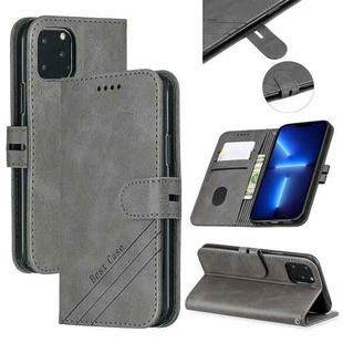 For iPhone 13 Pro Max Stitching Style 2-Color Cow Texture Horizontal Flip PU Leather Case with Holder & Card Slot & Lanyard (Gray)