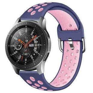 For Galaxy Watch 46 / S3 / Huawei Watch GT 1 / 2 22mm Smart Watch Silicone Double Color Watch Band, Size:L(Blue Pink)