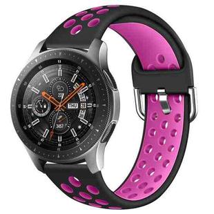For Galaxy Watch 46 / S3 / Huawei Watch GT 1 / 2 22mm Smart Watch Silicone Double Color Watch Band, Size:L(Black Rose Purple)