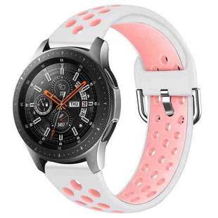 For Galaxy Watch 46 / S3 / Huawei Watch GT 1 / 2 22mm Smart Watch Silicone Double Color Watch Band, Size:L(White Pink)