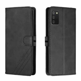 For Samsung Galaxy A03s Stitching Style 2-Color Cow Texture Horizontal Flip PU Leather Case with Holder & Card Slot & Lanyard(Black)
