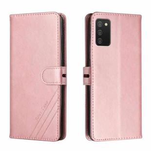For Samsung Galaxy A03s Stitching Style 2-Color Cow Texture Horizontal Flip PU Leather Case with Holder & Card Slot & Lanyard(Rose Gold)