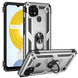 For OPPO Realme C21 Shockproof TPU + PC Protective Case with 360 Degree Rotating Holder(Silver)