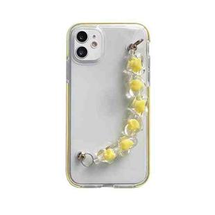 For iPhone 12 mini Dual-color PC+TPU Shockproof Case with Heart Beads Wrist Bracelet Chain (Yellow)