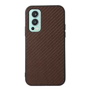 For OnePlus Nord 2 5G Carbon Fiber Skin PU + PC + TPU Shockprof Protective Case(Brown)