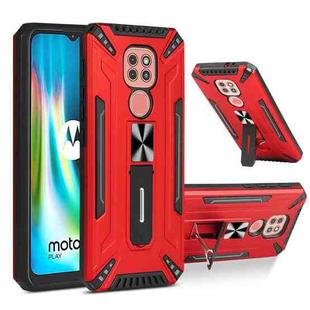 For Motorola Moto G9 Play War-god Armor TPU + PC Shockproof Magnetic Protective Case with Folding Holder(Red)