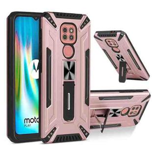 For Motorola Moto G9 Play War-god Armor TPU + PC Shockproof Magnetic Protective Case with Folding Holder(Rose Gold)