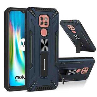 For Motorola Moto G9 Play War-god Armor TPU + PC Shockproof Magnetic Protective Case with Folding Holder(Blue)