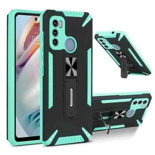 For Motorola Moto G60 War-god Armor TPU + PC Shockproof Magnetic Protective Case with Folding Holder(Green + Black)