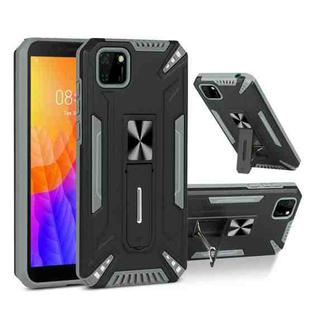 For Huawei Y5p War-god Armor TPU + PC Shockproof Magnetic Protective Case with Folding Holder(Grey + Black)