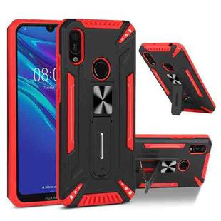 For Huawei Y6 2019 War-god Armor TPU + PC Shockproof Magnetic Protective Case with Folding Holder(Red+ Black)