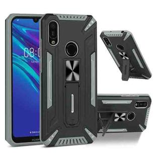 For Huawei Y6 2019 War-god Armor TPU + PC Shockproof Magnetic Protective Case with Folding Holder(Grey + Black)