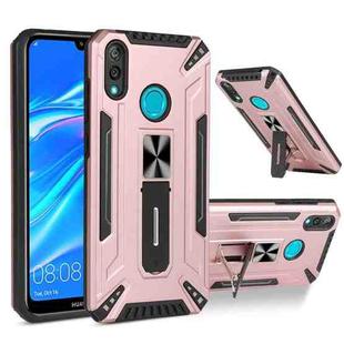 For Huawei Y7 2019 War-god Armor TPU + PC Shockproof Magnetic Protective Case with Folding Holder(Rose Gold)