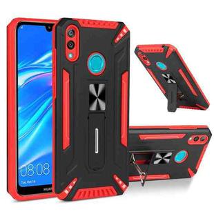 For Huawei Y7 2019 War-god Armor TPU + PC Shockproof Magnetic Protective Case with Folding Holder(Red+ Black)