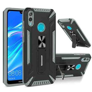 For Huawei Y7 2019 War-god Armor TPU + PC Shockproof Magnetic Protective Case with Folding Holder(Grey + Black)