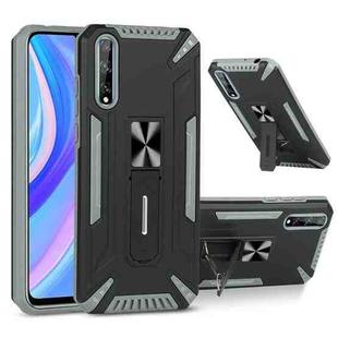 For Huawei Y8p War-god Armor TPU + PC Shockproof Magnetic Protective Case with Folding Holder(Grey + Black)