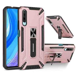 For Huawei Y9s War-god Armor TPU + PC Shockproof Magnetic Protective Case with Folding Holder(Rose Gold)