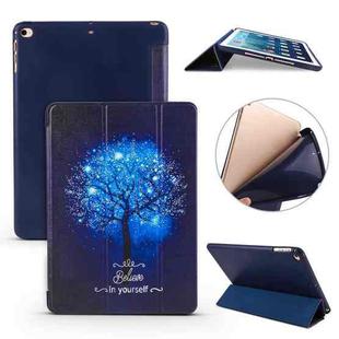 For iPad 10.2 Colored Pattern Horizontal Flip PU Leather Case, with Three-folding Holder & Honeycomb TPU Cover(Blue Tree)