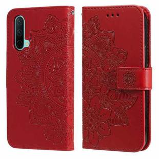 For OnePlus Nord CE 5G 7-petal Flowers Embossing Pattern Horizontal Flip PU Leather Case with Holder & Card Slots & Wallet & Photo Frame(Red)