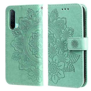 For OnePlus Nord CE 5G 7-petal Flowers Embossing Pattern Horizontal Flip PU Leather Case with Holder & Card Slots & Wallet & Photo Frame(Green)