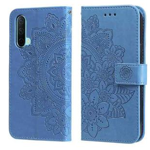 For OnePlus Nord CE 5G 7-petal Flowers Embossing Pattern Horizontal Flip PU Leather Case with Holder & Card Slots & Wallet & Photo Frame(Blue)