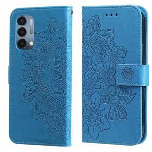 For OnePlus Nord N200 5G 7-petal Flowers Embossing Pattern Horizontal Flip PU Leather Case with Holder & Card Slots & Wallet & Photo Frame(Blue)