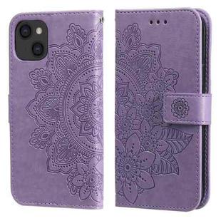 For iPhone 13 7-petal Flowers Embossing Pattern Horizontal Flip PU Leather Case with Holder & Card Slots & Wallet & Photo Frame(Light Purple)