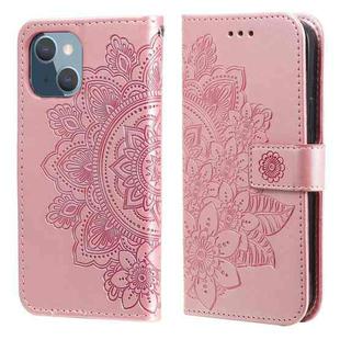 For iPhone 13 mini 7-petal Flowers Embossing Pattern Horizontal Flip PU Leather Case with Holder & Card Slots & Wallet & Photo Frame (Rose Gold)