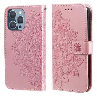 For iPhone 13 Pro 7-petal Flowers Embossing Pattern Horizontal Flip PU Leather Case with Holder & Card Slots & Wallet & Photo Frame (Rose Gold)