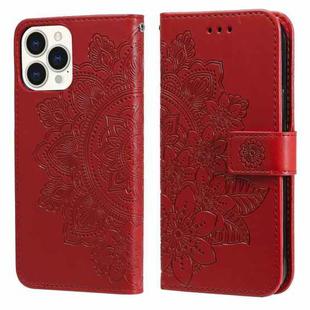 For iPhone 13 Pro Max 7-petal Flowers Embossing Pattern Horizontal Flip PU Leather Case with Holder & Card Slots & Wallet & Photo Frame (Red)