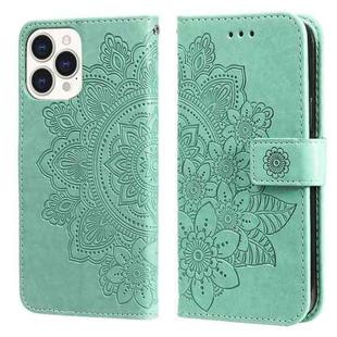 For iPhone 13 Pro Max 7-petal Flowers Embossing Pattern Horizontal Flip PU Leather Case with Holder & Card Slots & Wallet & Photo Frame (Green)