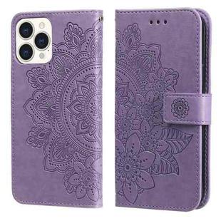 For iPhone 13 Pro Max 7-petal Flowers Embossing Pattern Horizontal Flip PU Leather Case with Holder & Card Slots & Wallet & Photo Frame (Light Purple)