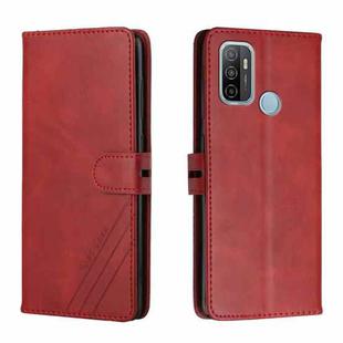 For OPPO A53 / A53s Stitching Style 2-Color Cow Texture Horizontal Flip PU Leather Case with Holder & Card Slot & Lanyard(Red)