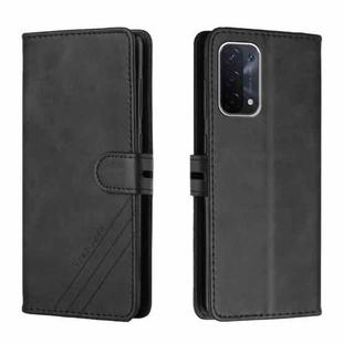 For OPPO A54 5G / A74 5G Stitching Style 2-Color Cow Texture Horizontal Flip PU Leather Case with Holder & Card Slot & Lanyard(Black)
