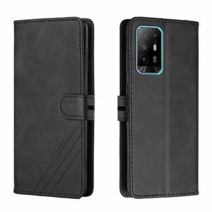 For OPPO A94 5G / A95 5G Stitching Style 2-Color Cow Texture Horizontal Flip PU Leather Case with Holder & Card Slot & Lanyard(Black)