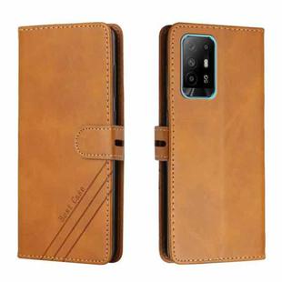 For OPPO A94 5G / A95 5G Stitching Style 2-Color Cow Texture Horizontal Flip PU Leather Case with Holder & Card Slot & Lanyard(Yellow)