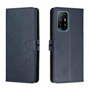 For OPPO A94 5G / A95 5G Stitching Style 2-Color Cow Texture Horizontal Flip PU Leather Case with Holder & Card Slot & Lanyard(Blue)