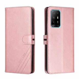 For OPPO A94 5G / A95 5G Stitching Style 2-Color Cow Texture Horizontal Flip PU Leather Case with Holder & Card Slot & Lanyard(Rose Gold)