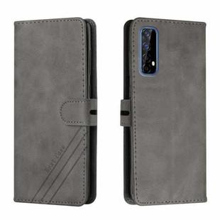 For Realme 7 Asia / Realme 7 Global Stitching Style 2-Color Cow Texture Horizontal Flip PU Leather Case with Holder & Card Slot & Lanyard(Gray)