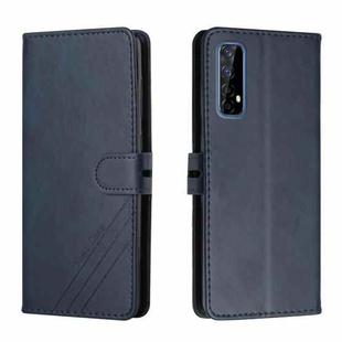 For Realme 7 Asia / Realme 7 Global Stitching Style 2-Color Cow Texture Horizontal Flip PU Leather Case with Holder & Card Slot & Lanyard(Blue)