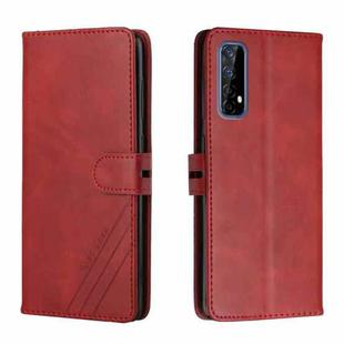 For Realme 7 Asia / Realme 7 Global Stitching Style 2-Color Cow Texture Horizontal Flip PU Leather Case with Holder & Card Slot & Lanyard(Red)