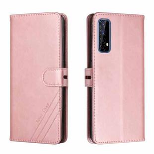 For Realme 7 Asia / Realme 7 Global Stitching Style 2-Color Cow Texture Horizontal Flip PU Leather Case with Holder & Card Slot & Lanyard(Rose Gold)