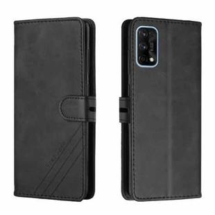 For Realme 7 Pro Stitching Style 2-Color Cow Texture Horizontal Flip PU Leather Case with Holder & Card Slot & Lanyard(Black)