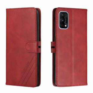 For Realme 7 Pro Stitching Style 2-Color Cow Texture Horizontal Flip PU Leather Case with Holder & Card Slot & Lanyard(Red)