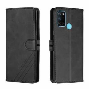 For Realme 7i Stitching Style 2-Color Cow Texture Horizontal Flip PU Leather Case with Holder & Card Slot & Lanyard(Black)