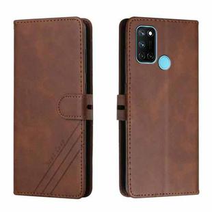 For Realme 7i Stitching Style 2-Color Cow Texture Horizontal Flip PU Leather Case with Holder & Card Slot & Lanyard(Brown)